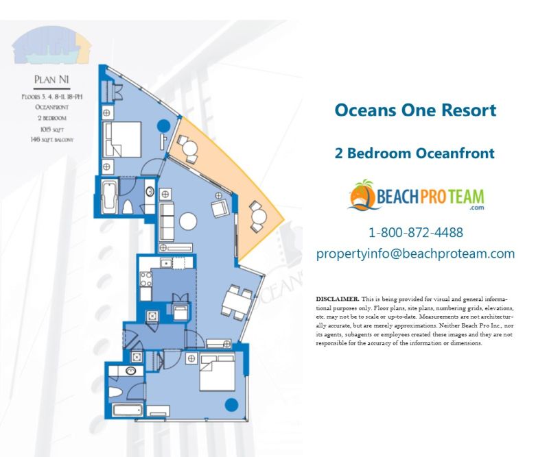 Oceans One Floor Plan N1 - 2 Bedroom Oceanfront Corner